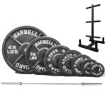 245lbs cast iron weights + 7ft bar + plate tree