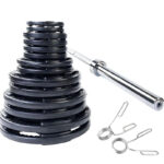 245lbs Rubber coated olympic weight set + 7ft barbell