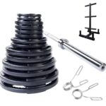 245lbs olympic rubber weights + 7ft bar + plate holder