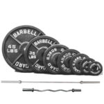 310 lbs olympic weight set, bar, EZ curl bar