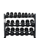 5-50Lbs Rubber Hex Dumbbells and 3 tier Rack