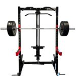 Commercial half rack with bar and bumper plates