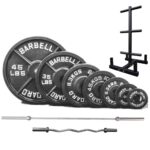 310Lbs olympic weight and bar set with storage rack