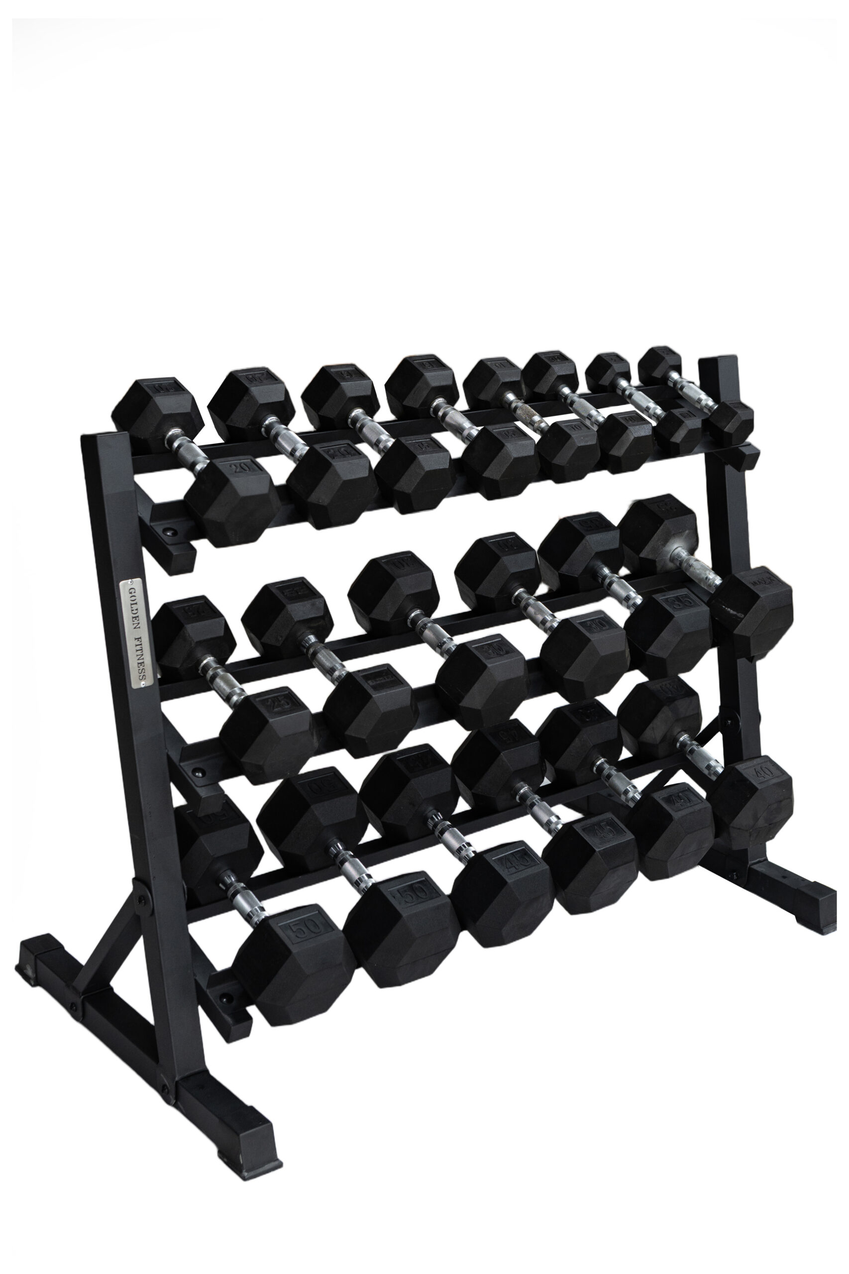 5-50Lbs Rubber Hex Dumbbells and 3 tier Rack
