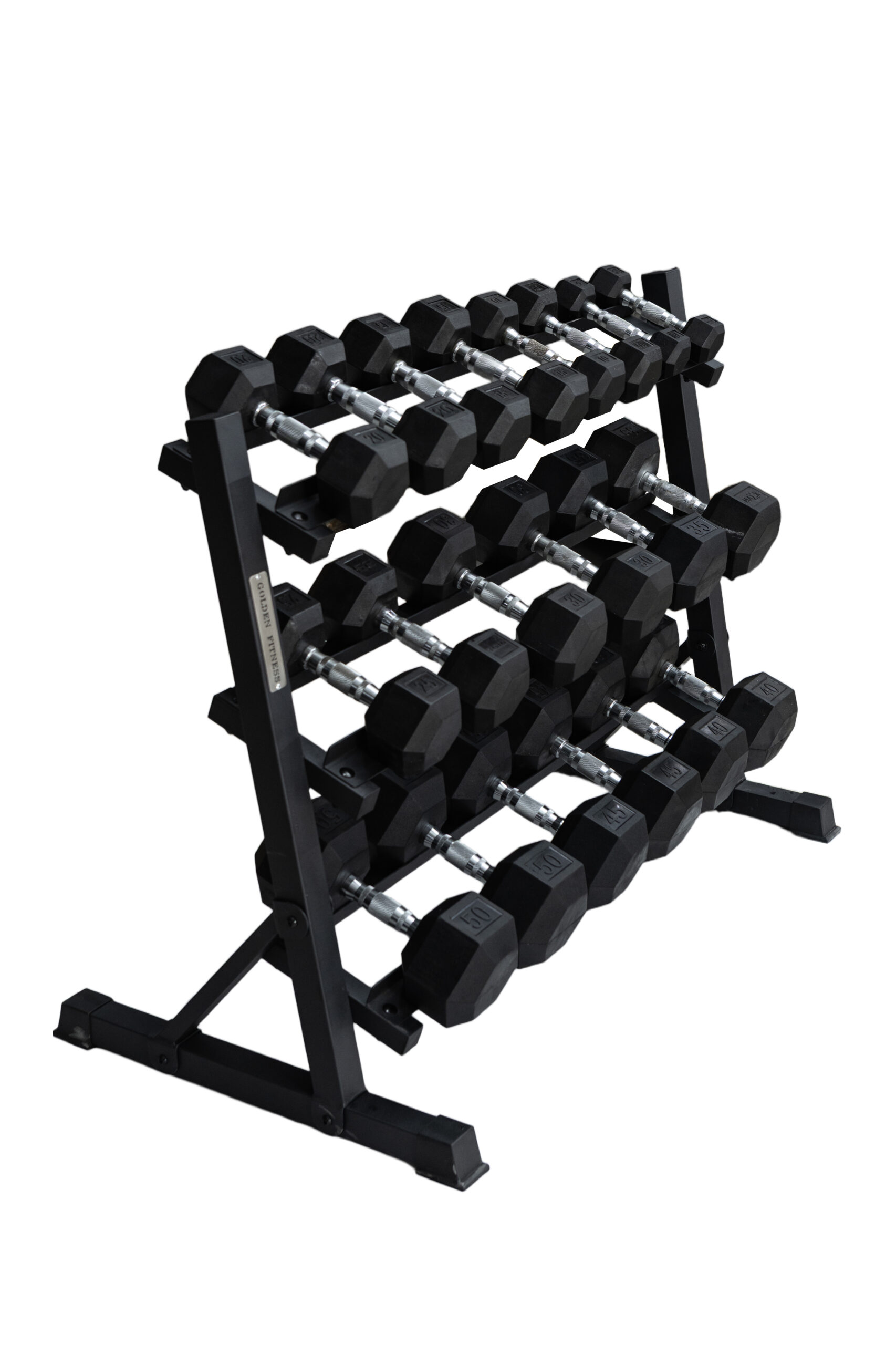 5-50Lbs Rubber Hex Dumbbells and 3 tier Rack