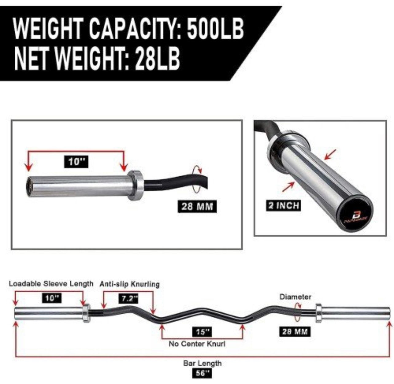 56” black zinc olympic EZ curl bar