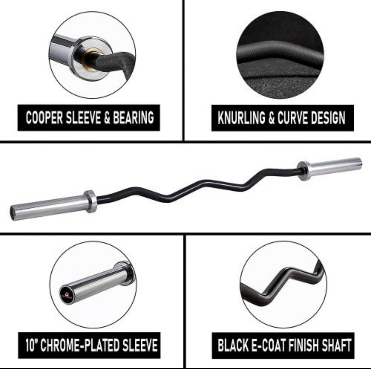 56” black zinc olympic EZ curl bar