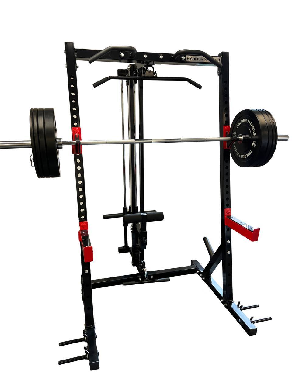 Commercial half rack with bar and bumper plates